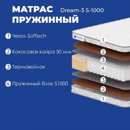 Матрас DreamLine Dream 3 S1000 (Дрим&nbsp;3&nbsp;S1000)